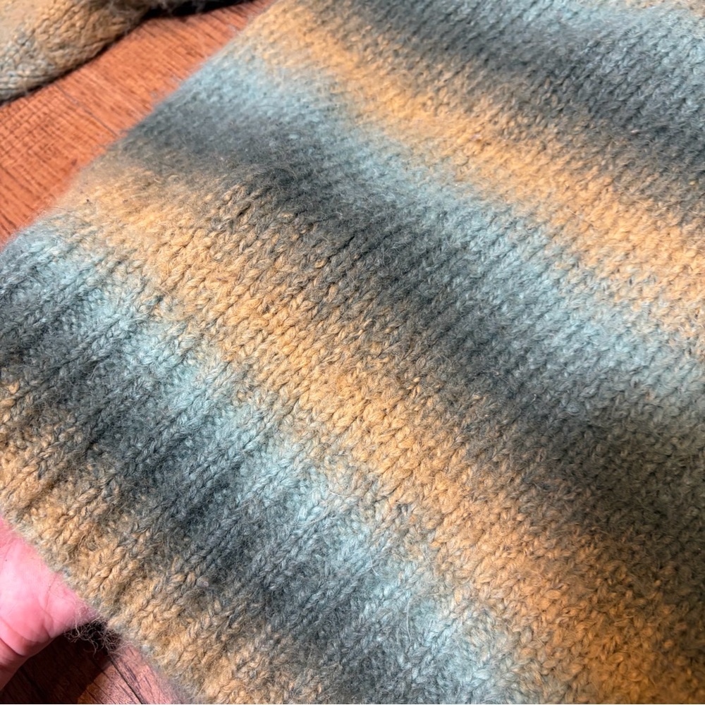 Woolrich Teal and Gold Striped Turtleneck Sweater - Picture 3 of 5